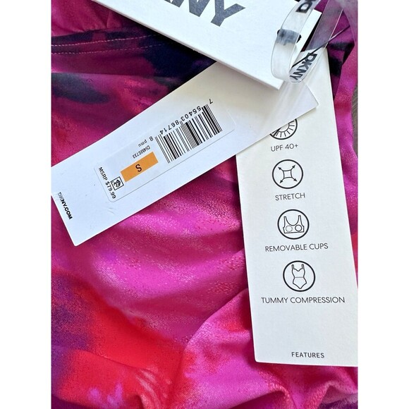 DKNY Women's Tie-Back Halter-Style one piece swimsuit Pink Multicolor Size Small - Picture 8 of 11